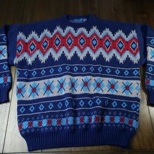 Vintage Towncraft Crewneck Pullover Sweater Mens Large Acrylic Long Sleeve Blue